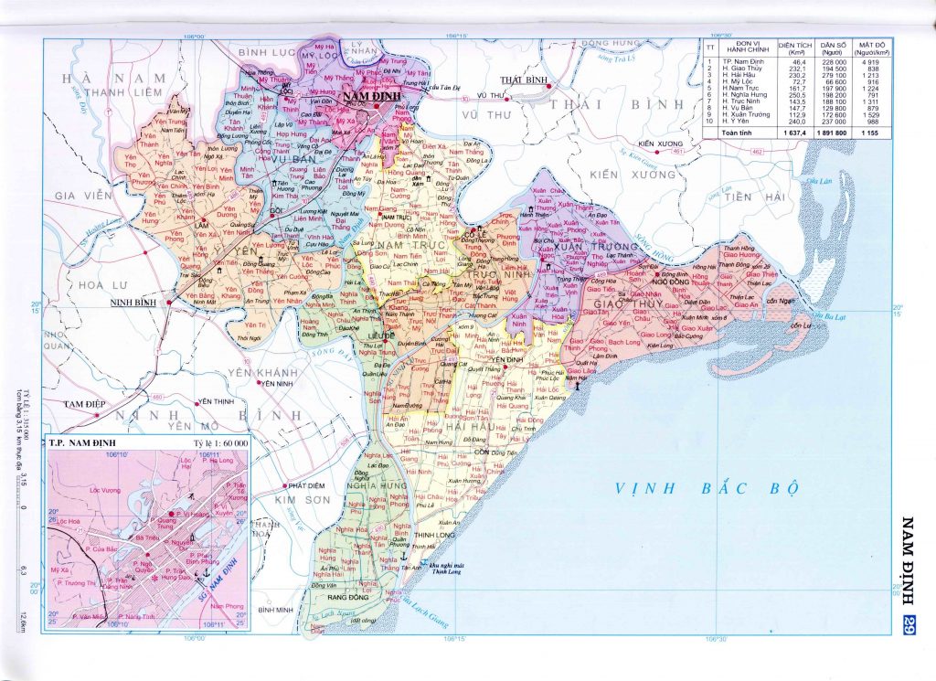 Bản đồ hành chính tỉnh Nam Định