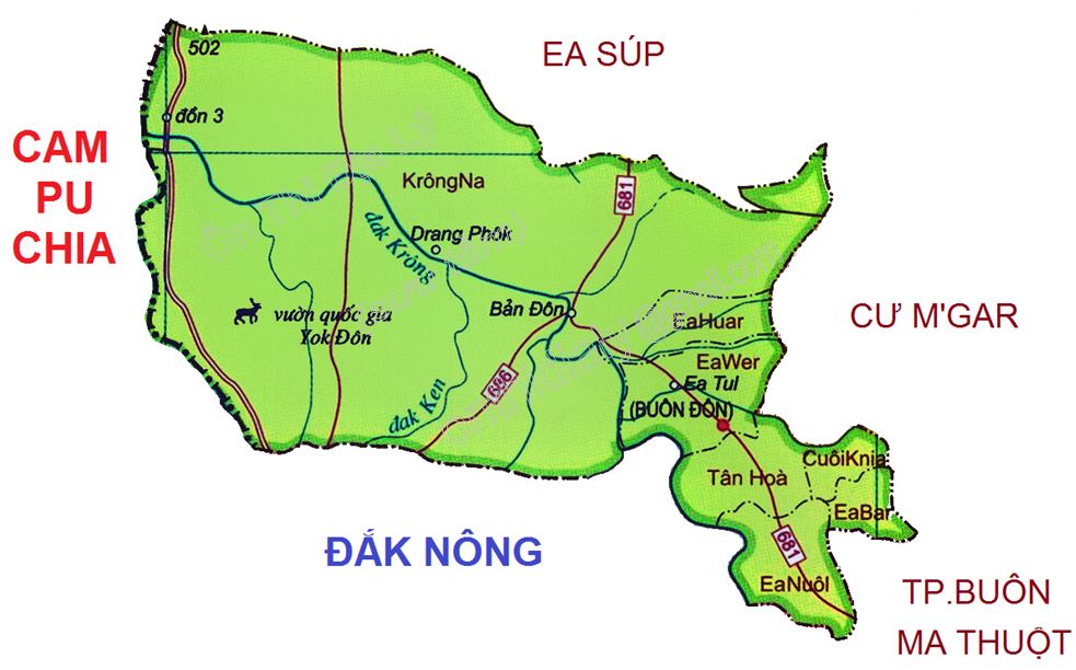 Bản đồ hành chính huyện Buôn Đôn tỉnh Đắk Lắk