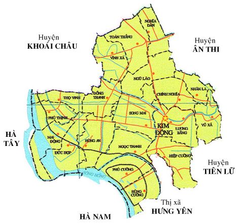 Bản đồ hành chính huyện Kim Động, tỉnh Hưng Yên