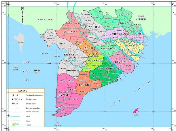 Bản đồ các tỉnh miền Tây Nam Bộ, Việt Nam