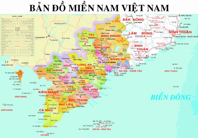 Vị trí các tỉnh miền Nam qua bản đồ Việt Nam 
