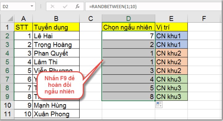 RANDBETWEEN: Hàm chọn giá trị ngẫu nhiên trong Excel 4