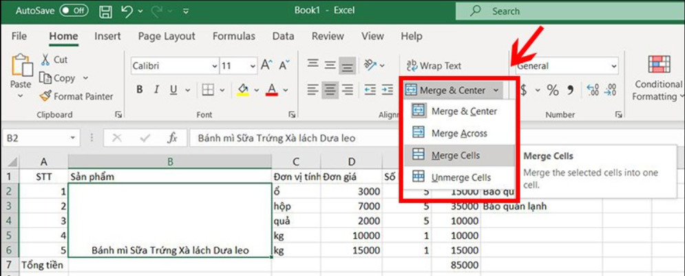 Hướng dẫn gộp nhiều ô thành 1 ô trong Excel không bị mất dữ liệu 5