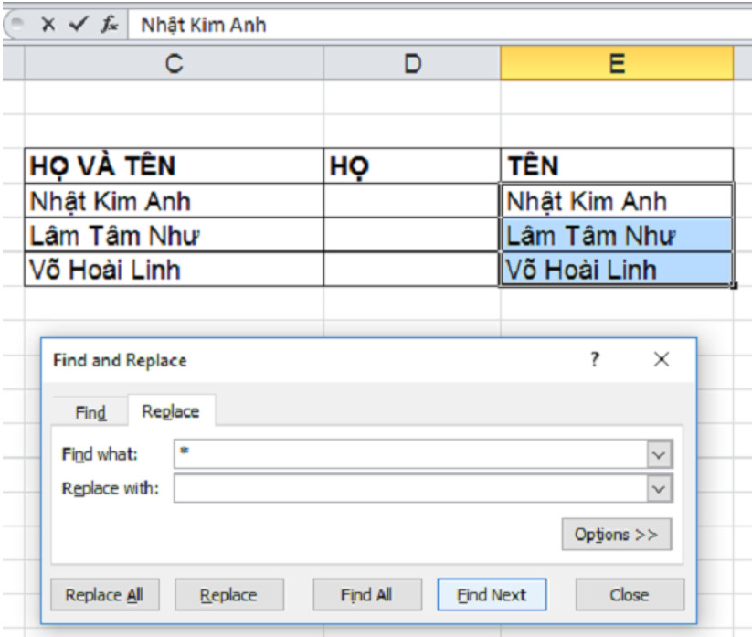 Hướng dẫn cách tách Họ và Tên trong Excel với 2 cách đơn giản 2
